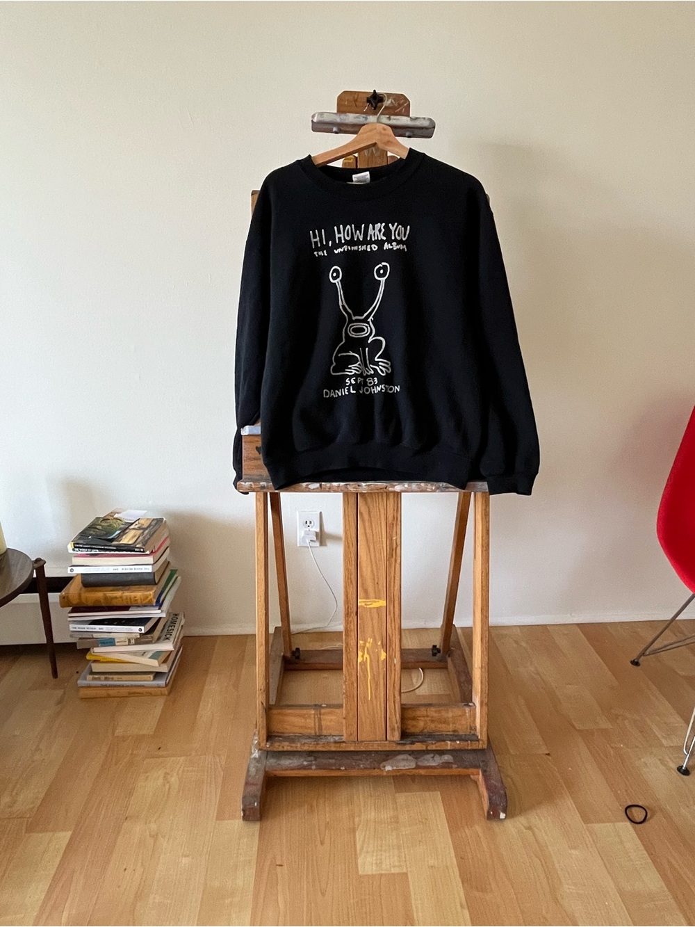 Black Graphic Crewneck Sweater - Hi, How Are You Design